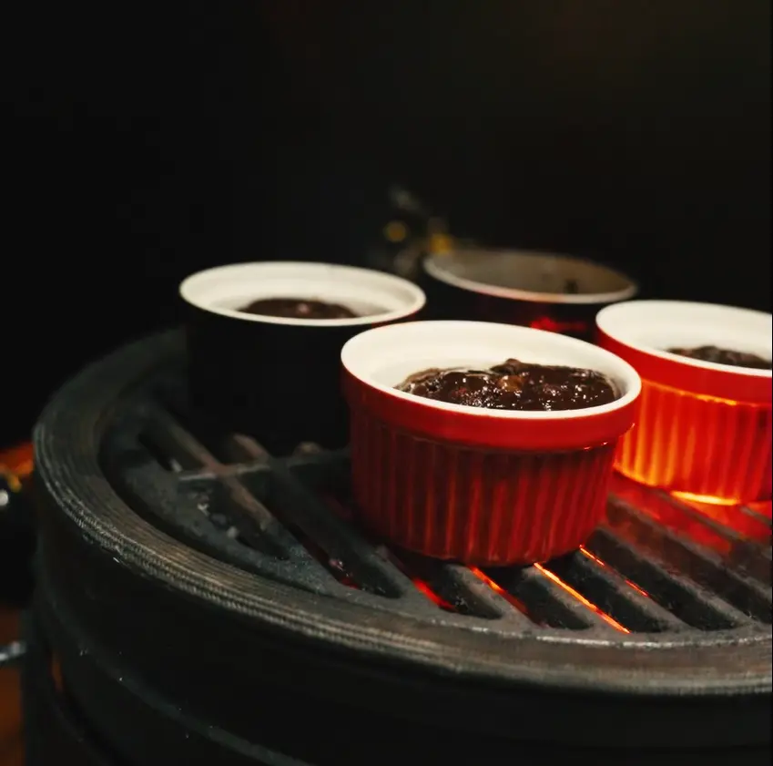 kamado barbecue dessert fondant coeur coulant chocolat