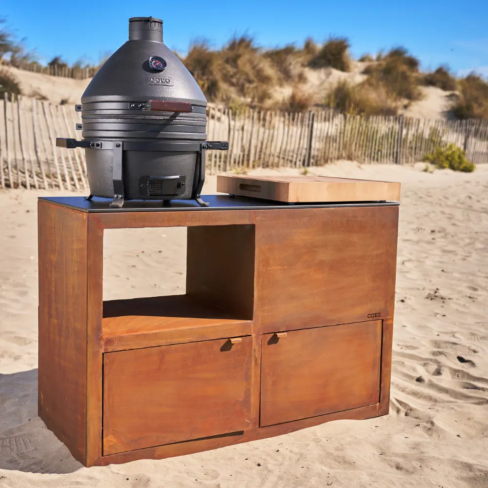 island brasero kamado table corten