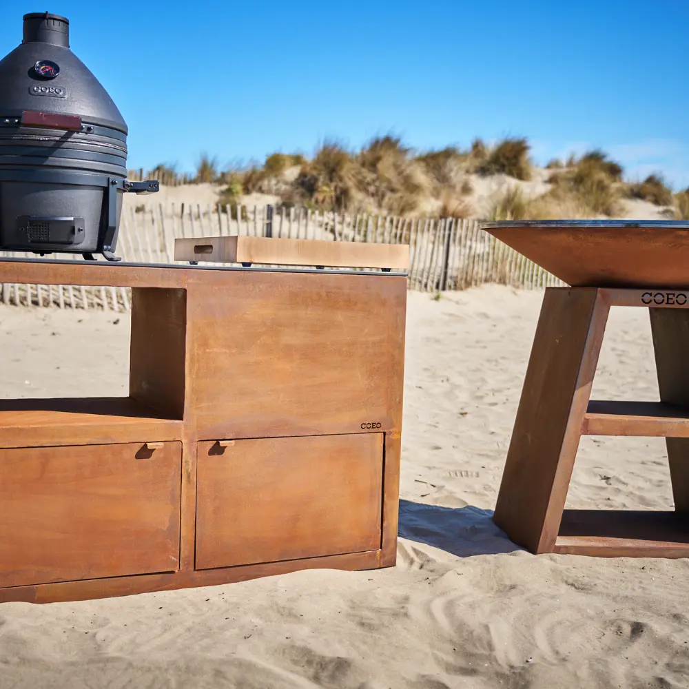 island brasero kamado table corten