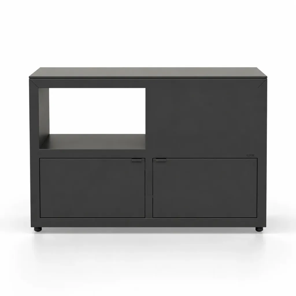 [ISLANDB] Straight outdoor kitchen island for fire pit and Barbecue with optional sink (BLACK PAINTED GALVANIZED STEEL, Without sink)